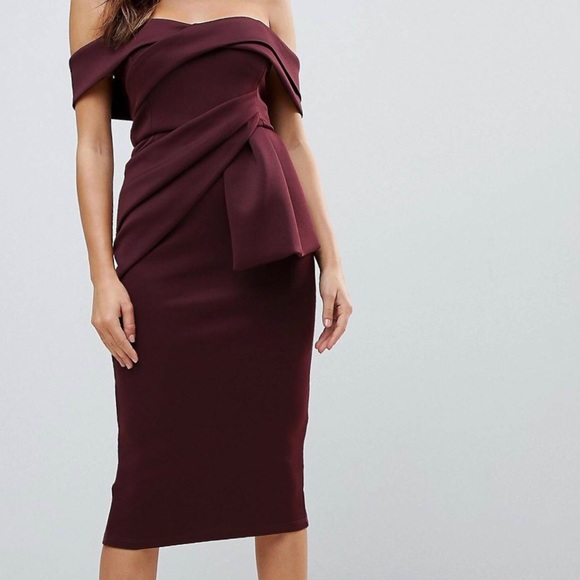 asos bardot fold wrap front midi pencil dress